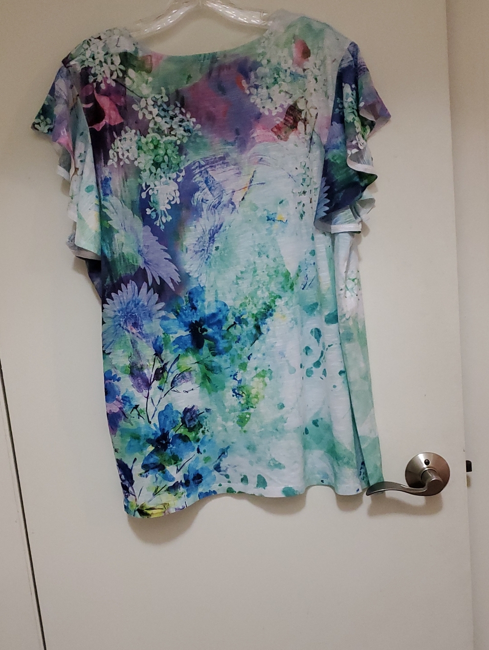 Short Sleeves Multicolor Watercolor Floral - Blue Green Purple - Picture 2 of 3